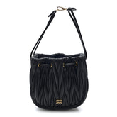 Nappa Matelasse Mini Drawstring Bucket Bag Black