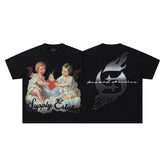 Supply Twin Cherub Heart Vintage Black Short Sleeve Tee