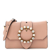 Goatskin Madras Soft Calfskin Crystal Pearl Embellished Shoulder Bag Orchidea