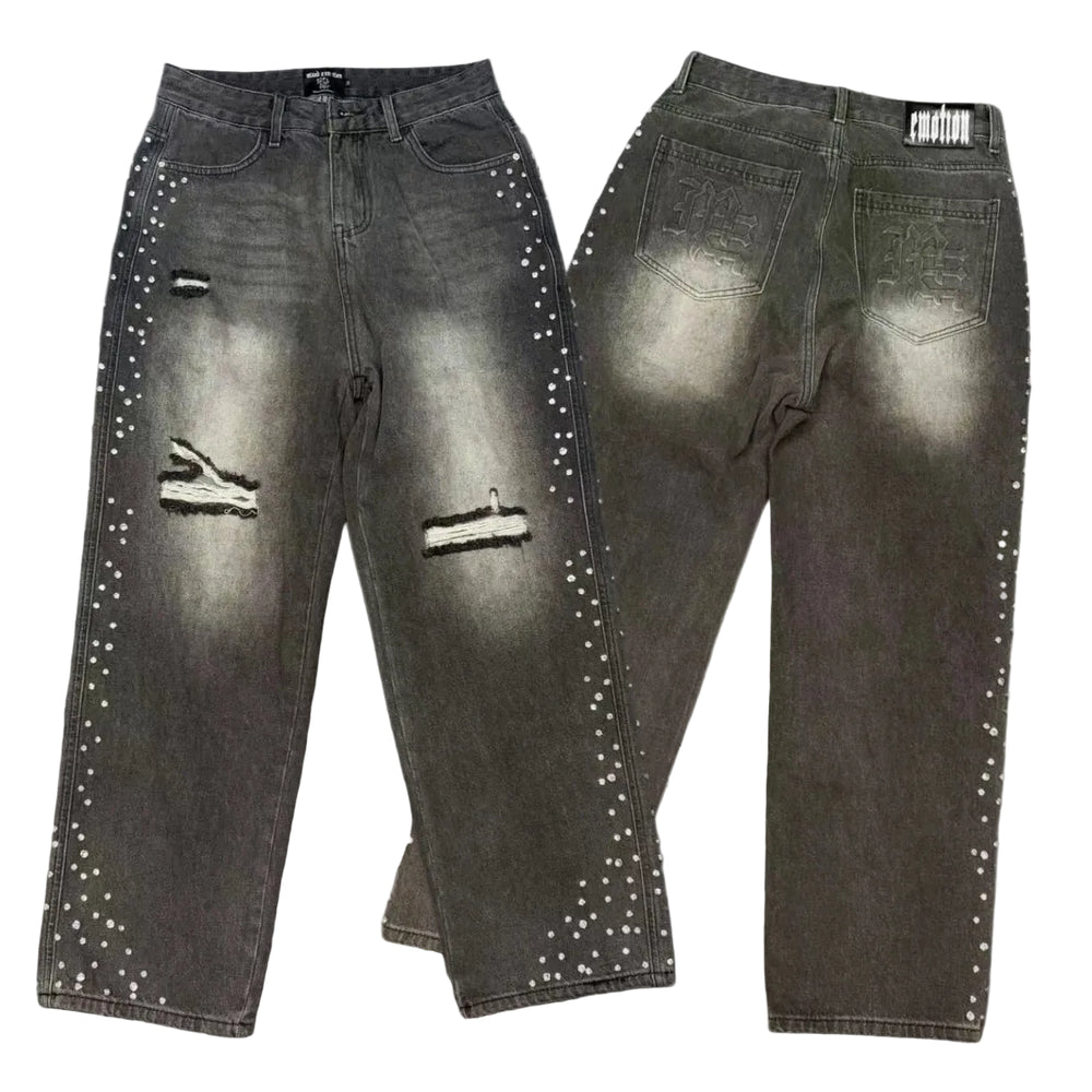 Mixed EMOTION Dark Wash Stud Distressed Jeans