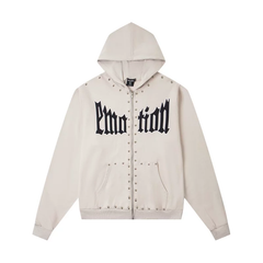 Mixed EMOTION Beige Stud Zip Hoodie & Flare Sweatpants Set