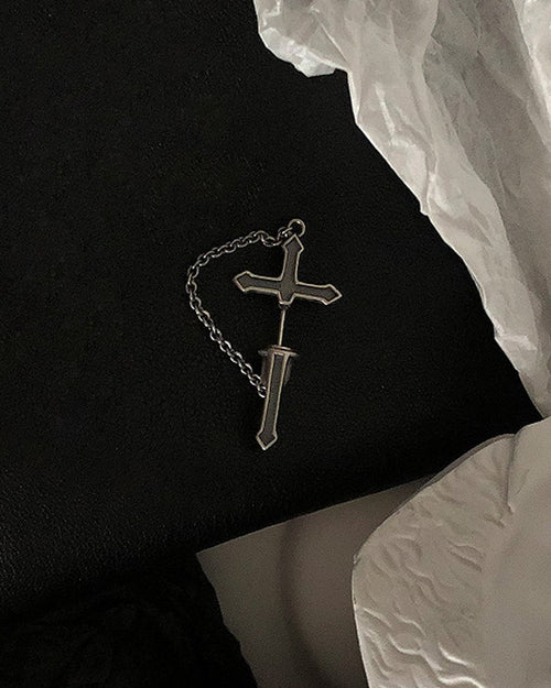 Black Cross Chain Earring