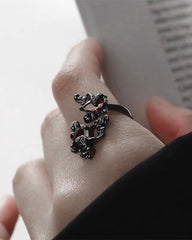 Open Dark Red Gem Statement Ring