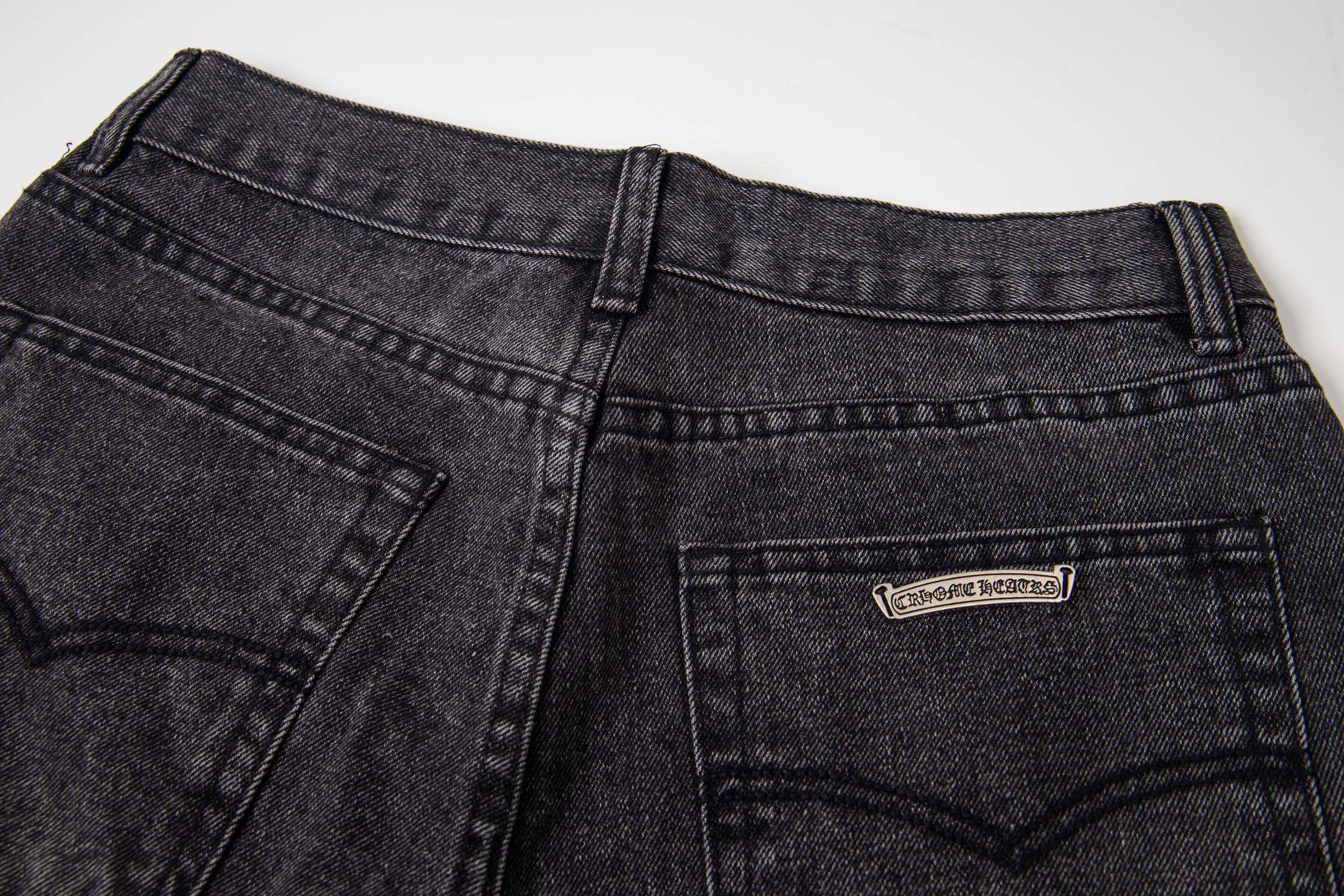 Chrome Hearts Multi Cross Patch Denim Jeans - Grey Gothic Street Pants 1111