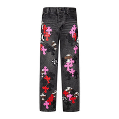 Chrome Hearts Multi Cross Patch Denim Jeans - Grey Gothic Street Pants 1111