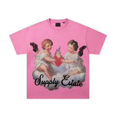 Supply Twin Cherub Heart Pink Short Sleeve Tee