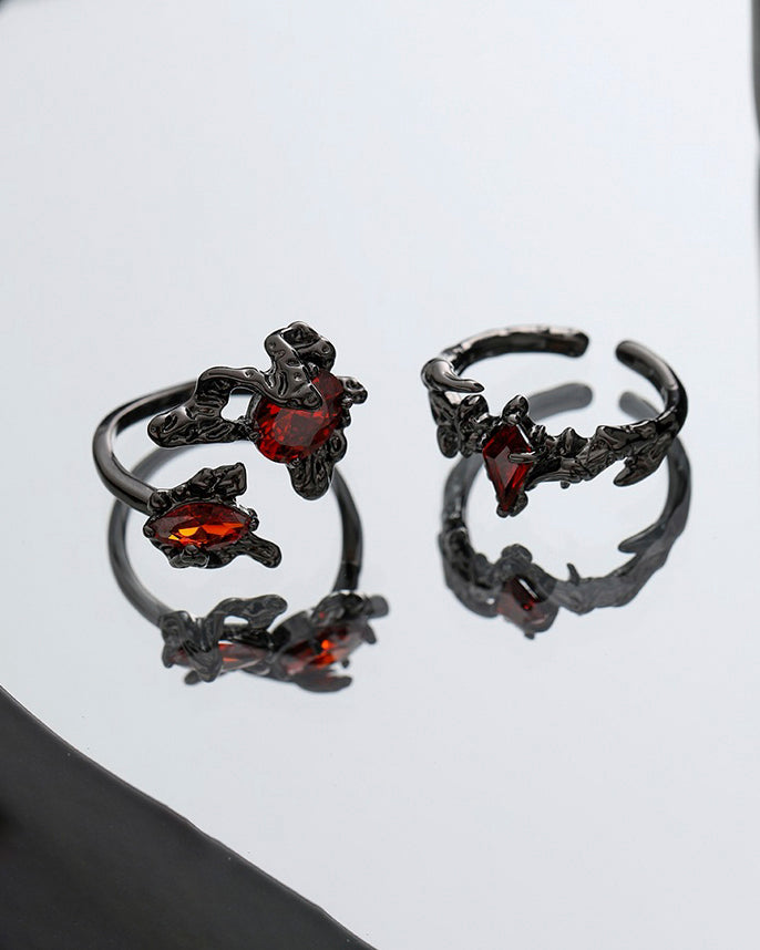 Open Dark Red Gem Statement Ring