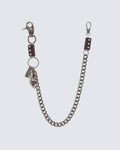 Leather Accent Chain Pant Chain with Key Rings - Silver Tone