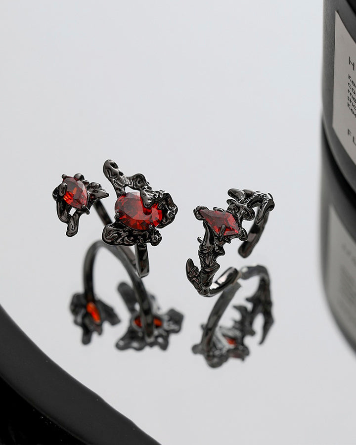Open Dark Red Gem Statement Ring