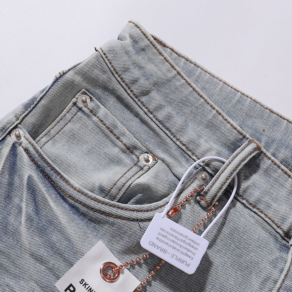 Purple Brand Skinny Fit Jeans - Light Blue Wash with Sequin Ripped Details
