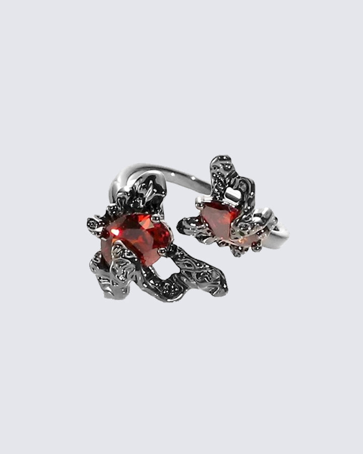 Open Dark Red Gem Statement Ring