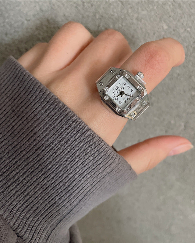 Punk-Inspired Quartz Watch Ring