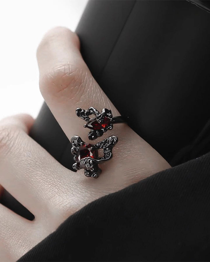 Open Dark Red Gem Statement Ring