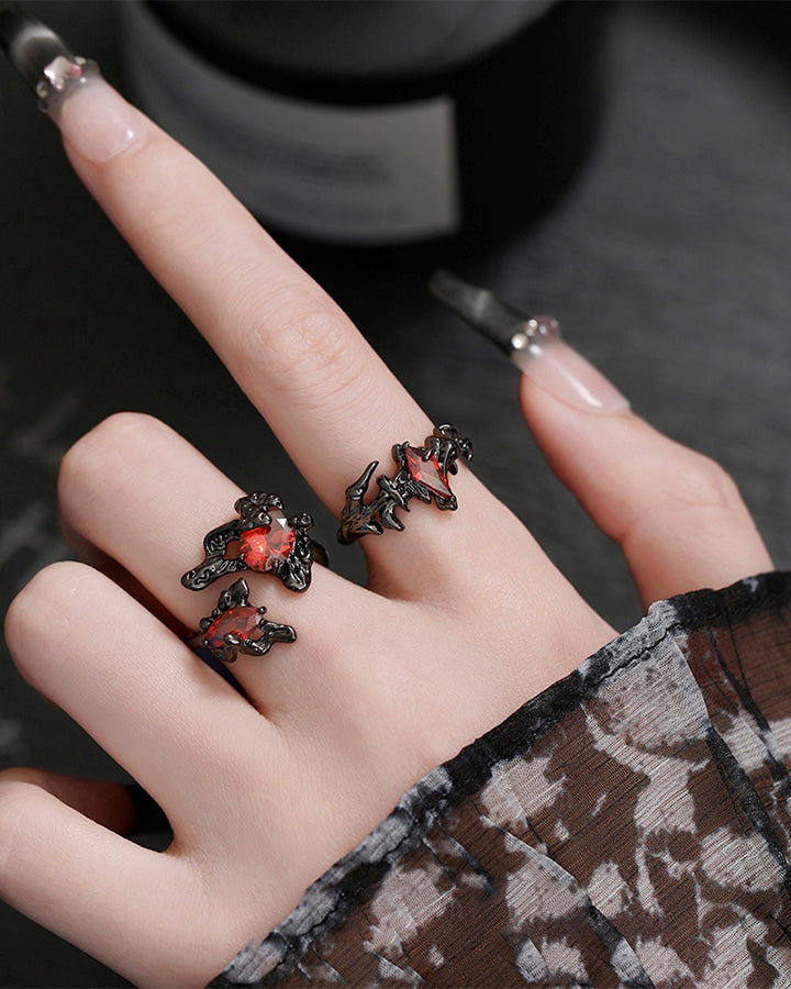 Open Dark Red Gem Statement Ring