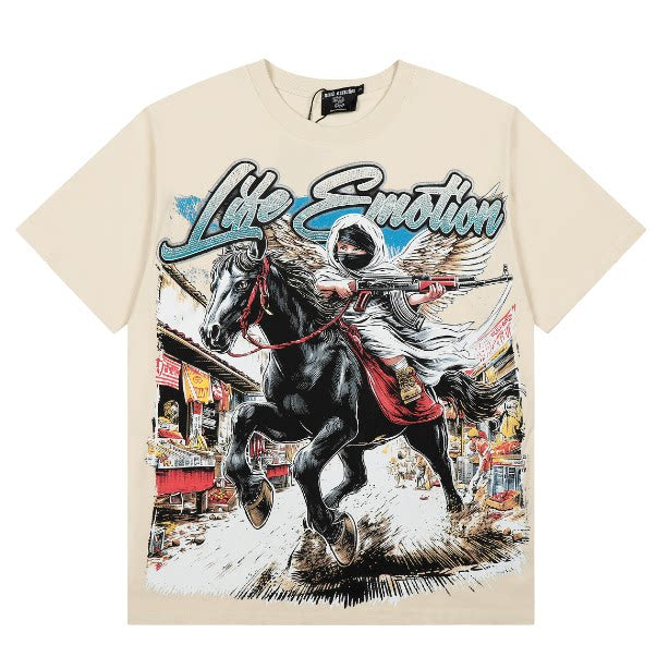 Mixed EMOTION Angel Rider Horse Beige Tee
