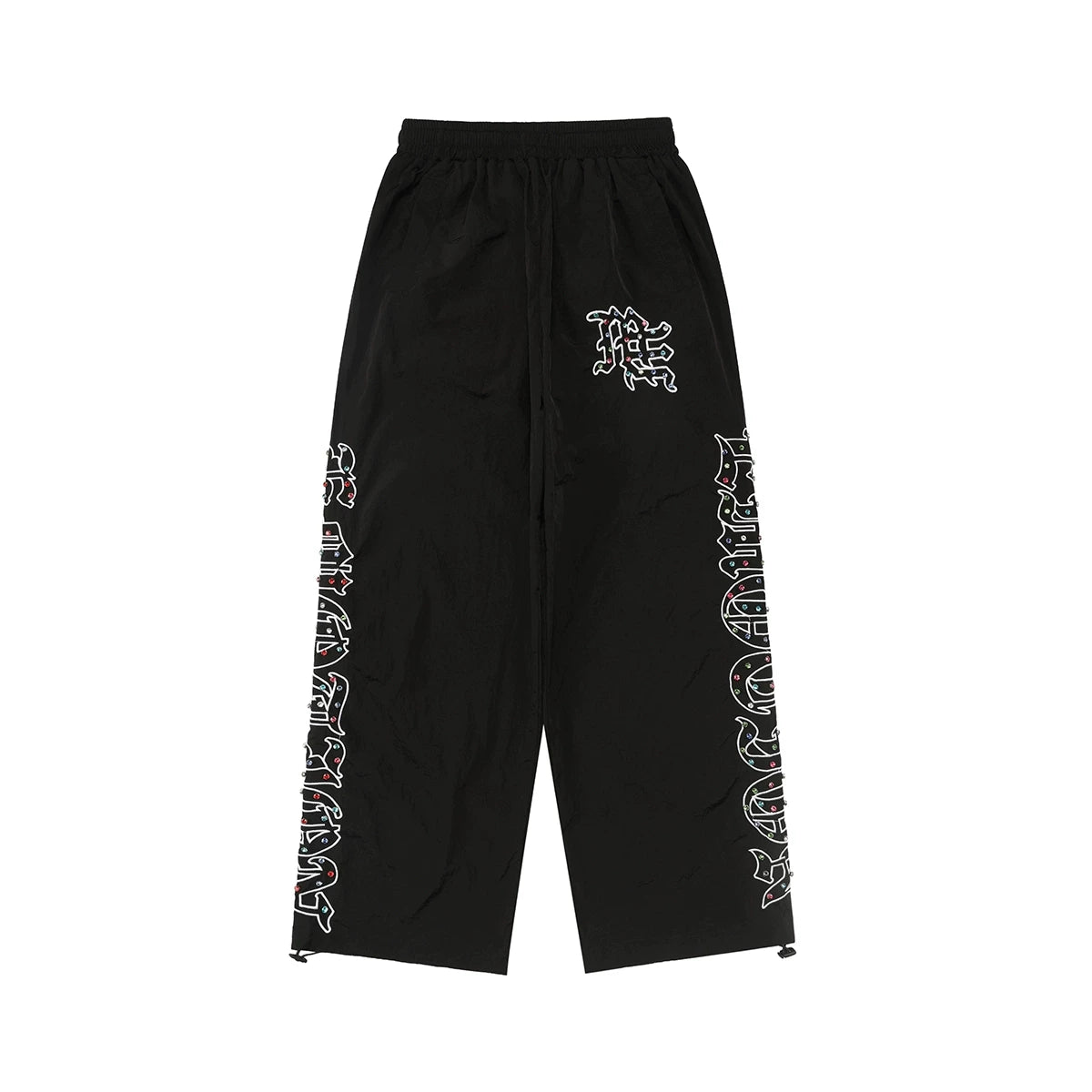 Mixed EMOTION Rhinestone Embroidered Wide Leg Pants