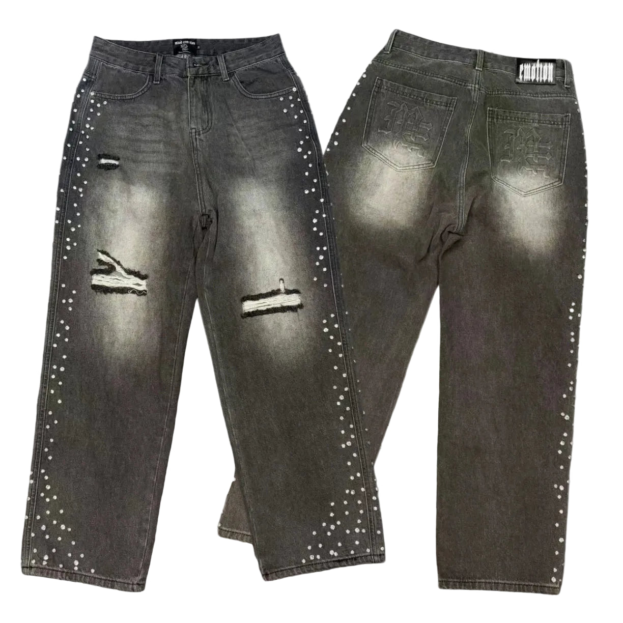 Mixed EMOTION Dark Wash Stud Distressed Jeans