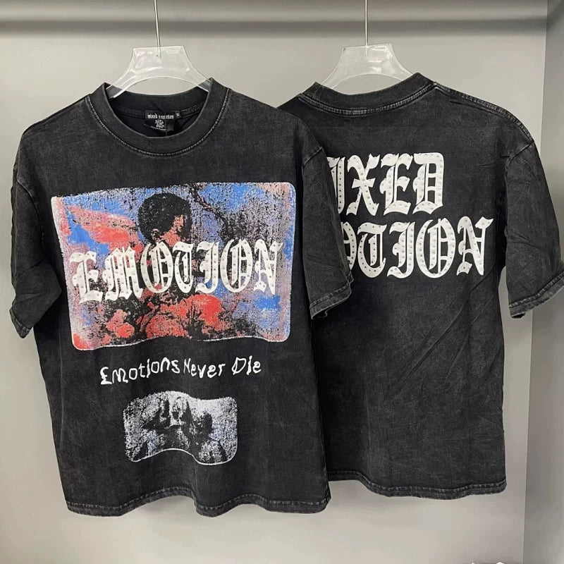 Mixed EMOTION Washed Distressed Angel Tee