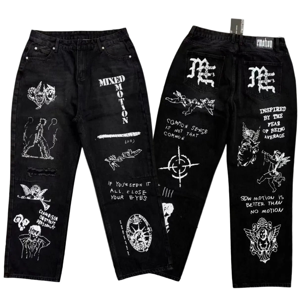 Mixed EMOTION Black Graphic Printed Jeans