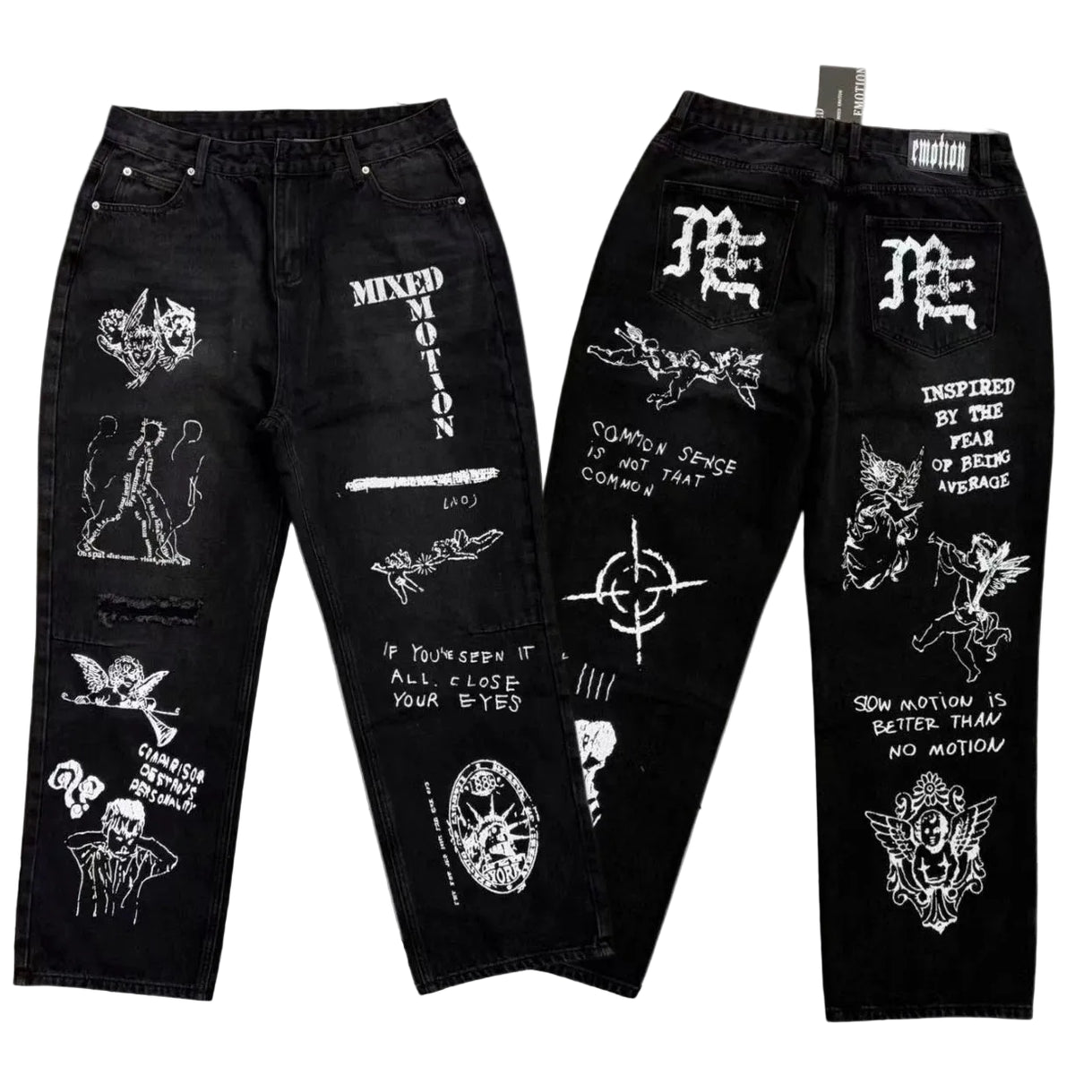 Mixed EMOTION Black Graphic Printed Jeans