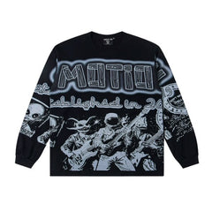 Meichao Mixed EMOTION Skull Rock Full Print Long Sleeve Black