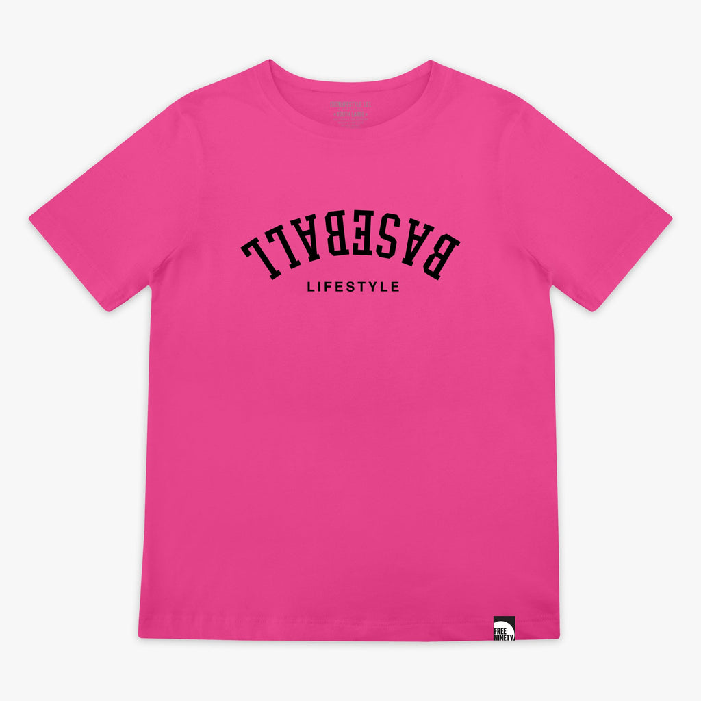 Upside Down Baseball Youth Tee - Pink
