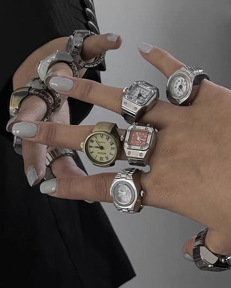 Punk-Inspired Quartz Watch Ring